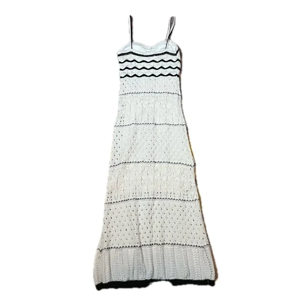 Olive + Oak Cream and Black Boho Crotchet Maxi Dress Lined XS